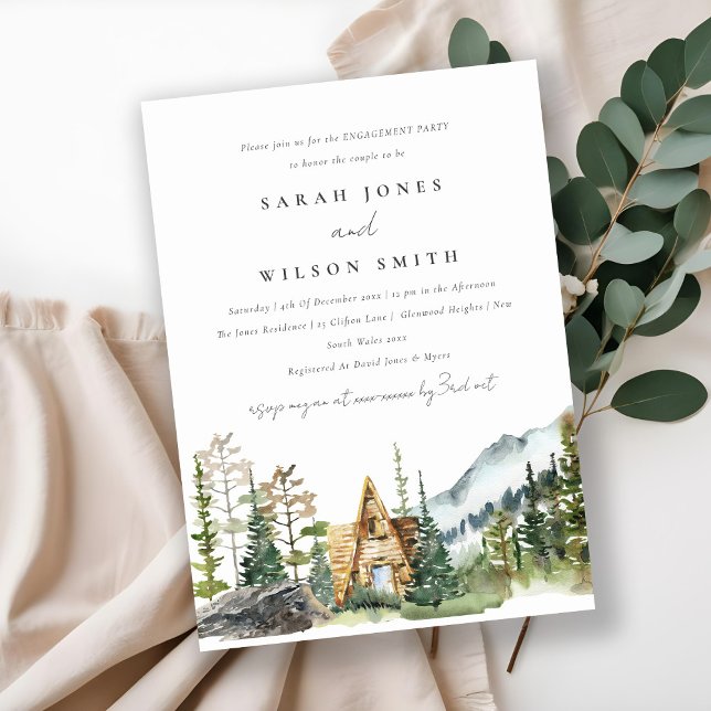 Mountain Pine Forest Wood Cabin Engagement Invite (Creator Uploaded)