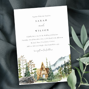 Mountain Pine Forest Wood Cabin Wedding Invite