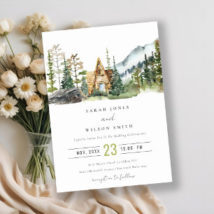 Mountain Pine Forest Wood Cabin Wedding Invite