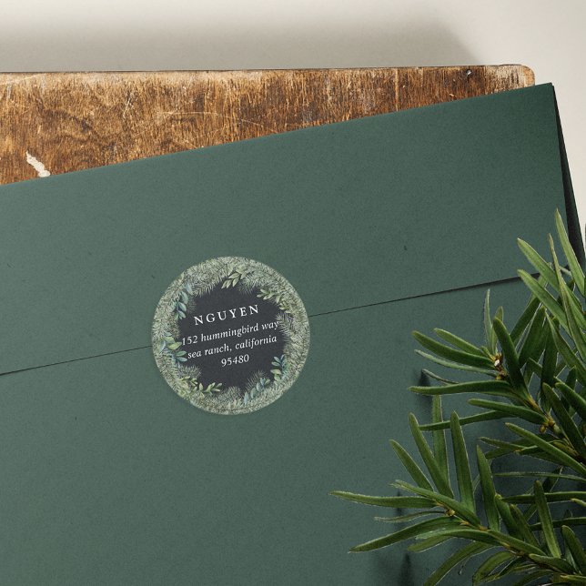 Mountain Pine | Holiday Return Address Classic Round Sticker (Creator Uploaded)
