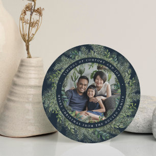 Mountain Pine   Round Holiday Photo Card