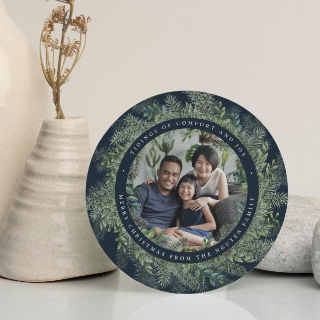 Mountain Pine | Round Holiday Photo Card (Creator Uploaded)