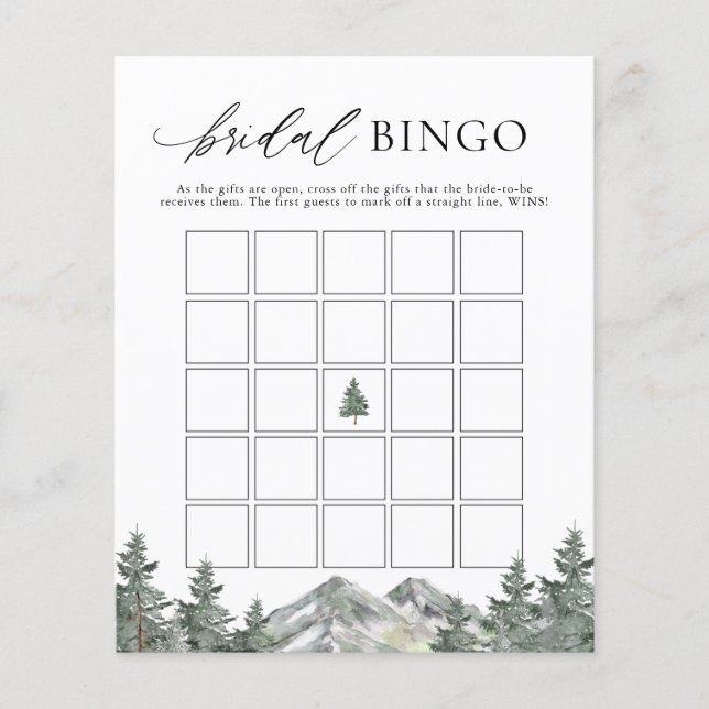 Mountain Pine Tree Bridal Shower Bridal Bingo Game (Front)