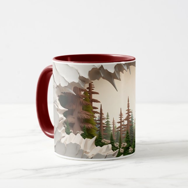Mountain & Pine Tree Cut-Out Ceramic Coffee Mug ☕ (Front Left)