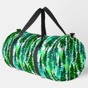 Mountain Pine Tree Forest Watercolor Duffle Bag