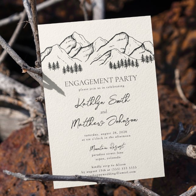 Mountain Pine Tree Modern Outdoor Engagement Party Invitation (Creator Uploaded)
