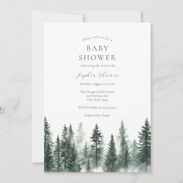 Mountain Pine Trees Baby Shower Invitation (Front)