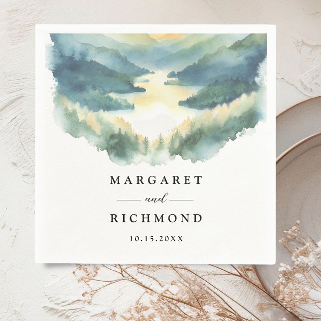Mountain Pine Trees Boho Rustic Wedding Paper Napkin (Creator Uploaded)