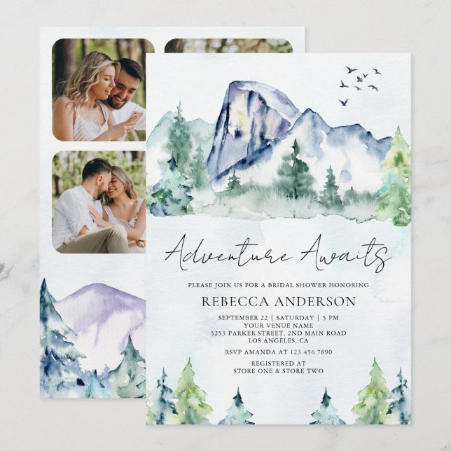 Mountain Pine Trees Forest Photo Bridal Shower Invitation (Front/Back)