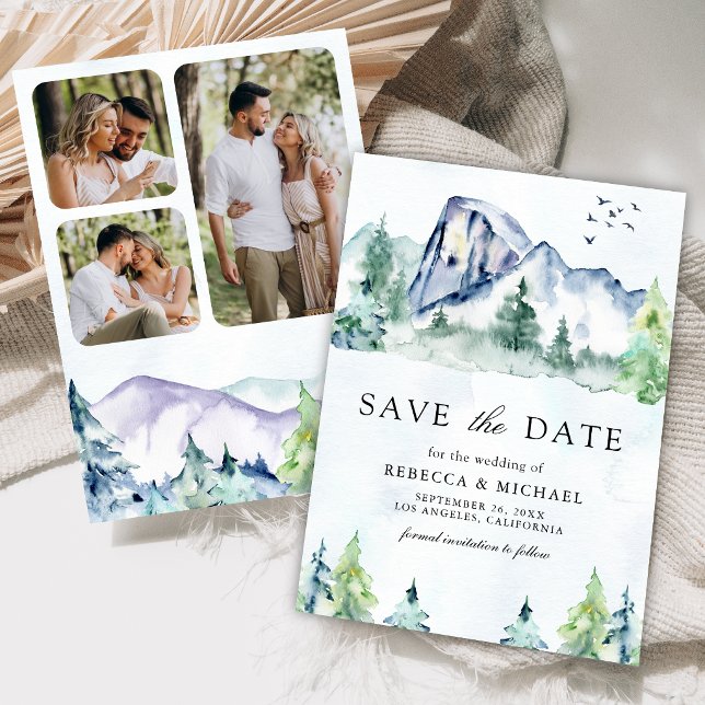 Mountain Pine Trees Forest Photo Collage Wedding Save The Date (Creator Uploaded)