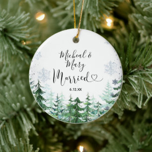 Mountain Pine Trees Wedding Ornament Gift