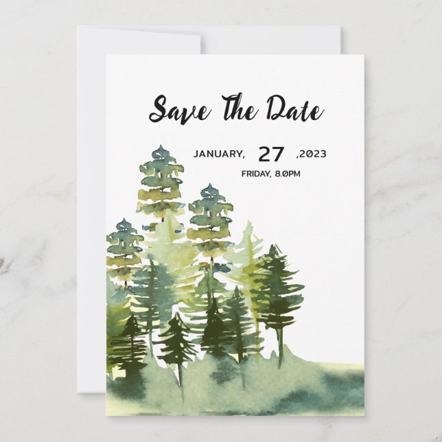 Mountain Pine Trees Winter Wedding Card (Back)