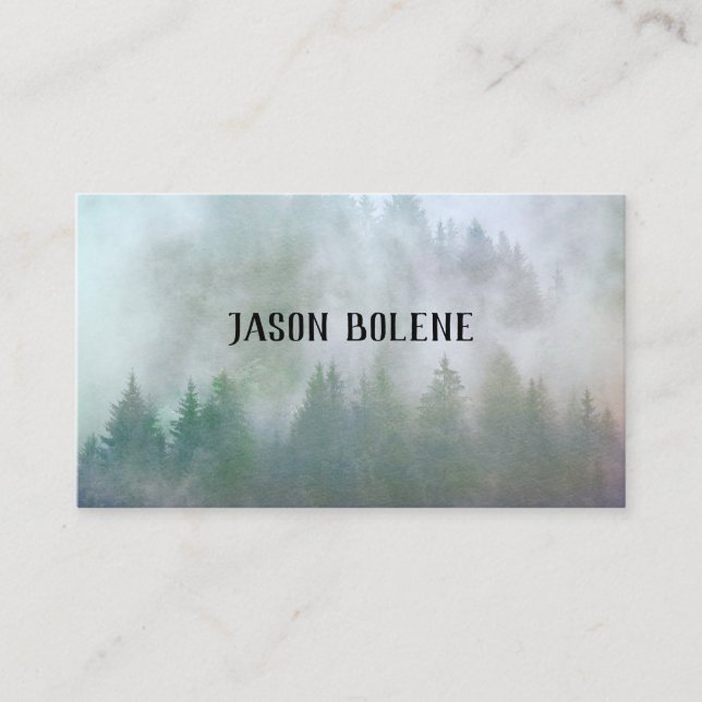 mountain pines in fog nature art landscape business card (Front)