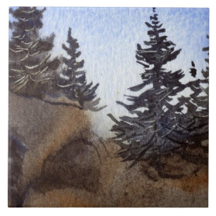 Mountain pines in the rocks ceramic tile