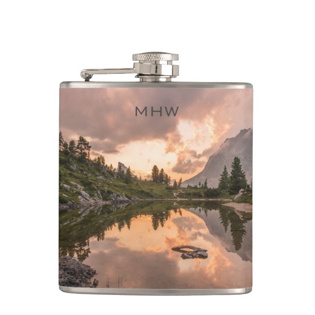 Mountain Pond custom monogram flask (Front)