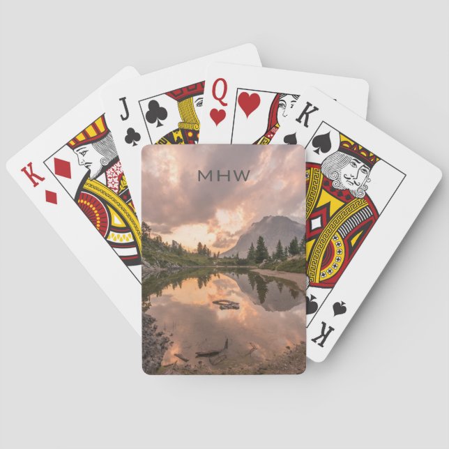Mountain Pond custom monogram playing cards (Back)