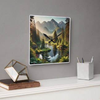 Mountain Pond Square Wall Clock