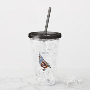 Mountain quail bird cartoon illustration  acrylic tumbler
