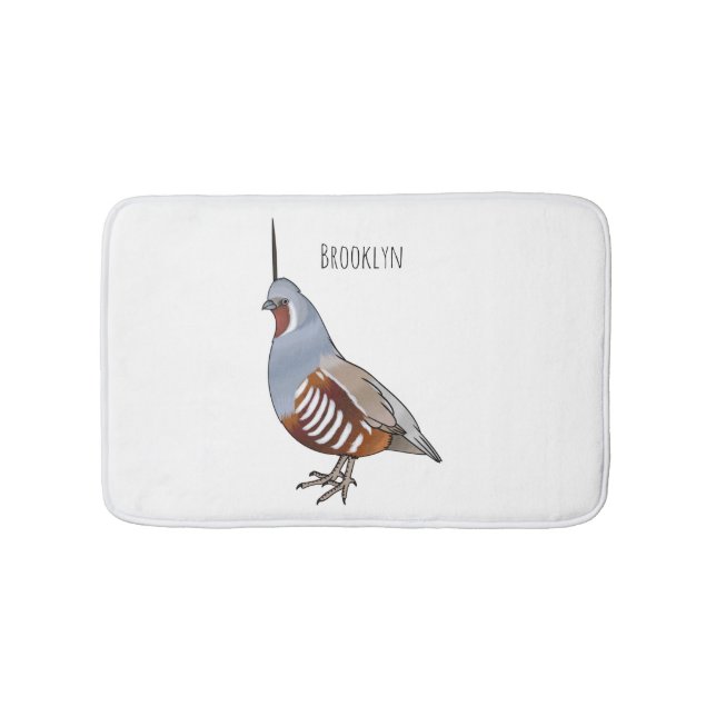 Mountain quail bird cartoon illustration  bath mat (Front)
