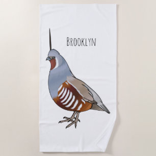 Mountain quail bird cartoon illustration beach towel