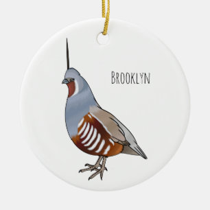 Mountain quail bird cartoon illustration ceramic ornament