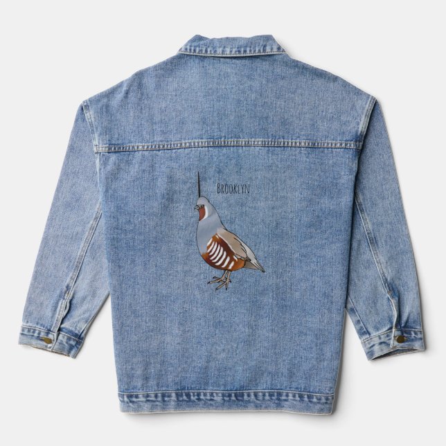 Mountain quail bird cartoon illustration denim jacket (Back)