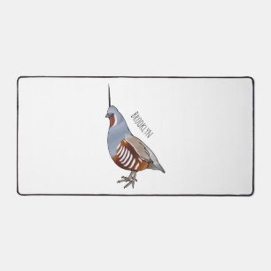 Mountain quail bird cartoon illustration desk mat