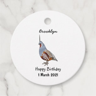 Mountain quail bird cartoon illustration favour tags