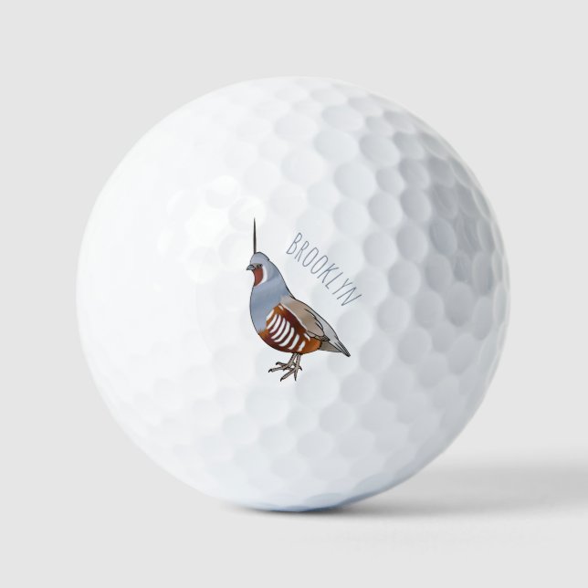 Mountain quail bird cartoon illustration golf balls (Front)