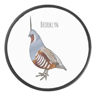 Mountain quail bird cartoon illustration hockey puck