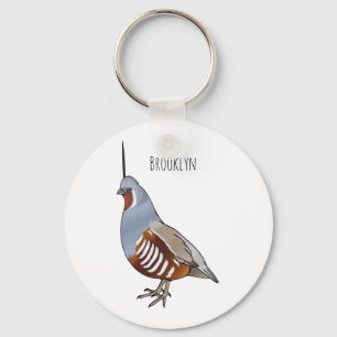 Mountain quail bird cartoon illustration  key ring