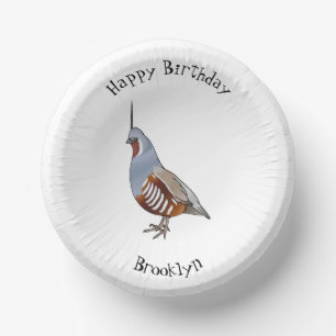 Mountain quail bird cartoon illustration paper plate