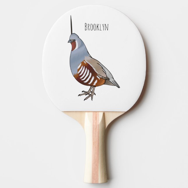 Mountain quail bird cartoon illustration  ping pong paddle (Front)