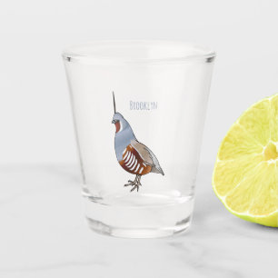 Mountain quail bird cartoon illustration shot glass