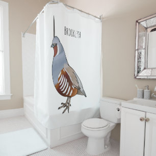 Mountain quail bird cartoon illustration shower curtain