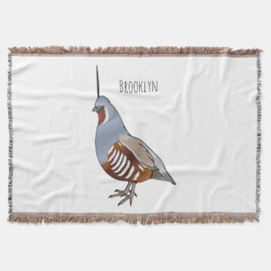 Mountain quail bird cartoon illustration throw blanket