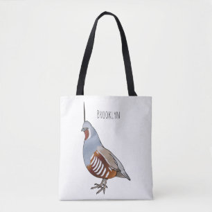 Mountain quail bird cartoon illustration tote bag
