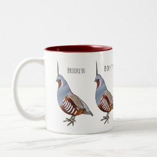 Mountain quail bird cartoon illustration Two-Tone coffee mug