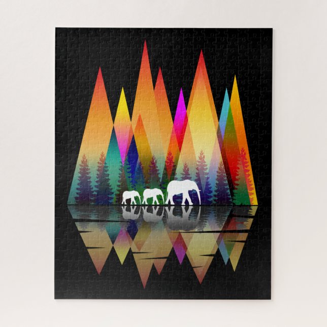 MOUNTAIN RAINBOW ELEPHANT JIGSAW PUZZLE (Vertical)