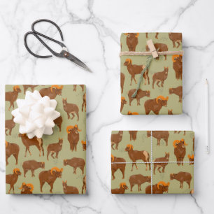 Mountain Rams Pattern with Bighorn Sheep Wild  Wrapping Paper Sheet