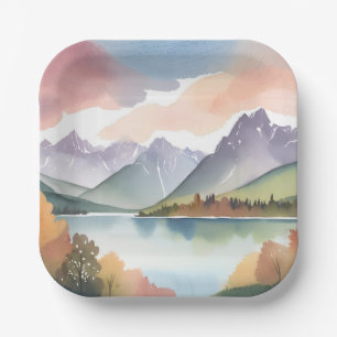 Mountain Range   Airy Nature Watercolor Landscape Paper Plate