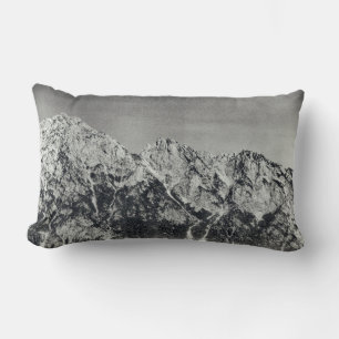 Mountain Range Black & White Snow Covered Scene Lumbar Cushion