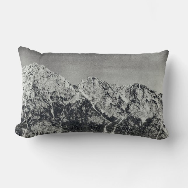 Mountain Range Black & White Snow Covered Scene Lumbar Cushion (Front)