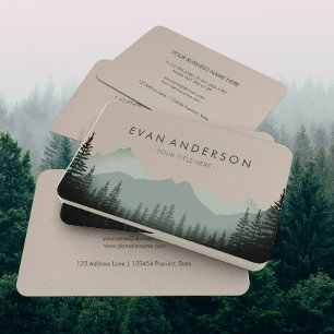 Mountain Range Pine Trees in Shades of Sage Business Card