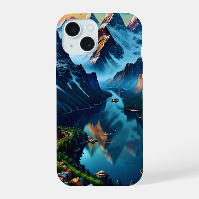 Mountain Range River and snow iPhone 15 Case (Back)
