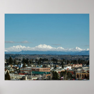 Mountain Range view from Everett, WA Poster