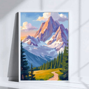 Mountain Range Watercolor Nature Painting Poster