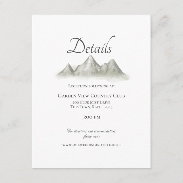 Mountain Range Wedding Details and Information Enclosure Card (Front)