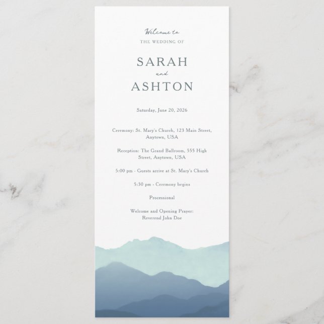 Mountain Range Wedding Program (Front)