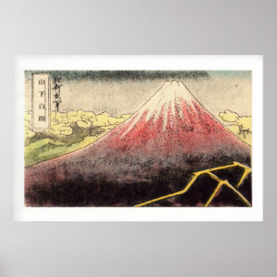 Mountain Red Peak Clouds Vintage Matchbox Label Poster